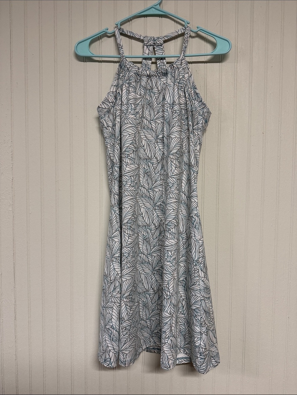 Eddie Bauer Blue and White Leaf-Print Midi Dress